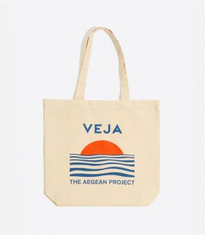 Accessori Donna Veja Tote Bag Cotton Aegean Project Beige | Italy-186490