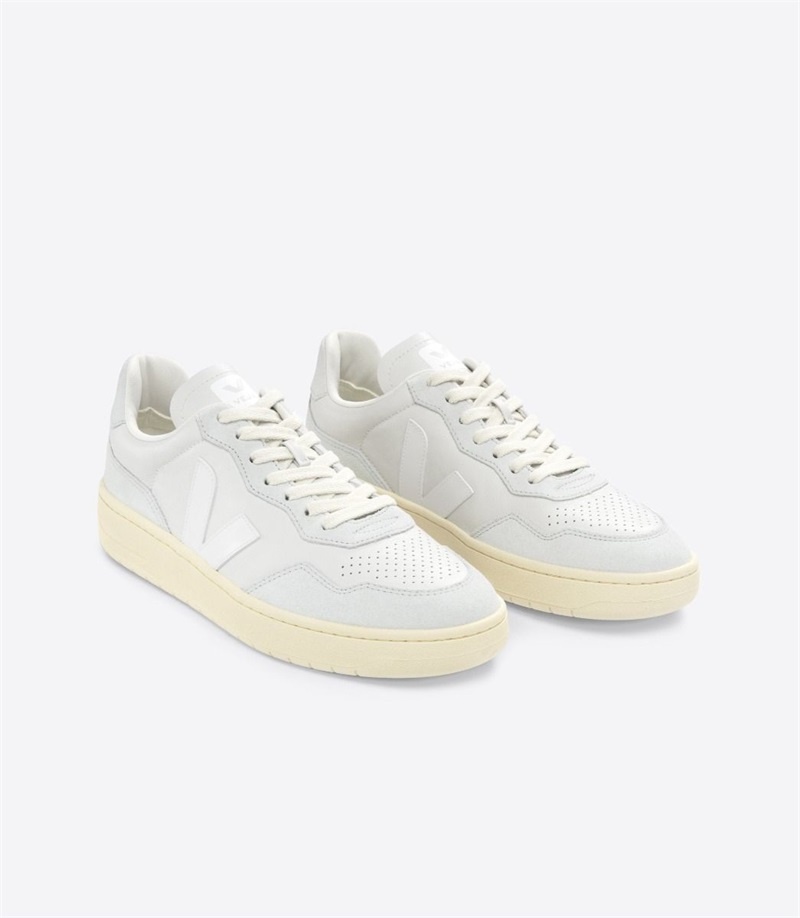 Sneakers Donna Veja V-90 Leather Gravel Bianche | Italy-543081